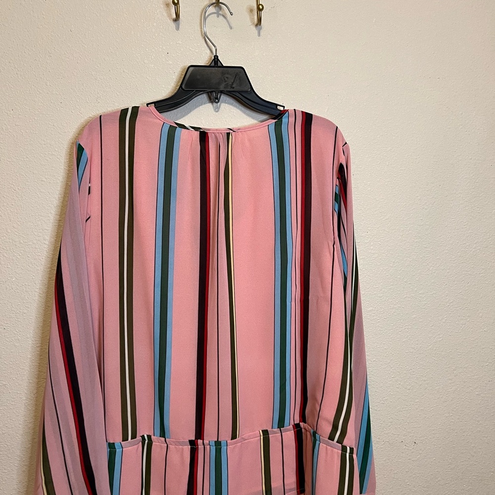Striped Button-Up Blouse with Tie Waist in dusty rose and stripes. Size 2X - Picture 5 of 5